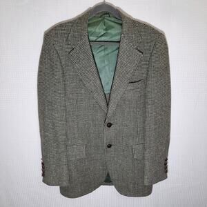 Harris Tweed 42R Blazer Men Wool Houndstooth Green Lining JCPenney VTG Jacket